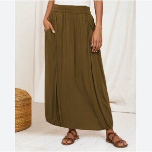 Garnet Hill Favorite Maxi Knit Skirt Olive Small